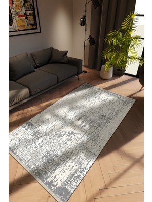 Modern Eskitme Gri Dijital Baskı Halı Kaydırmaz Ince Yıkanabilir