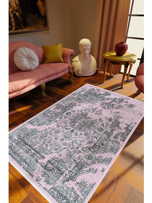 Salon Halısı Klasik Eskitme Pembe Gülkkurusu Gri Kaydırmaz Kesme Yıkanabilir Ince Halı Tüysüz Kilim
