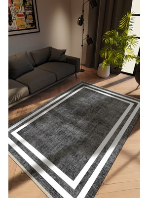 Modern Eskitme Gri Dijital Baskı Halı Kaydırmaz Ince Yıkanabilir