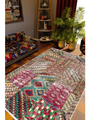 10 Post Online Salon Halısı Otantik Eskitme Patchwork Kahverengi Kaydırmaz Kesme Yıkanabilir Ince Halı Tüysüz Kilim