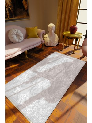 Klasik Gri Dijital Baskı Halı Kaydırmaz Ince Yıkanabilir