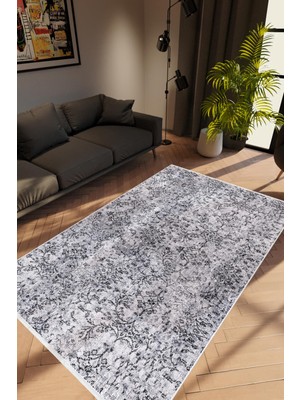 Salon Halısı Modern Retro Gri Mavi Kaydırmaz Kesme Yıkanabilir Ince Halı Tüysüz Kilim