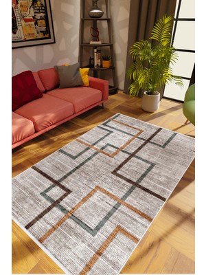 10 Post Online Salon Halısı Modern Geometrik Kahverengi Kaydırmaz Kesme Yıkanabilir Ince Halı Tüysüz Kilim