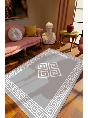 10 Post Online Klasik Gri Dijital Baskı Halı Kaydırmaz Ince Yıkanabilir