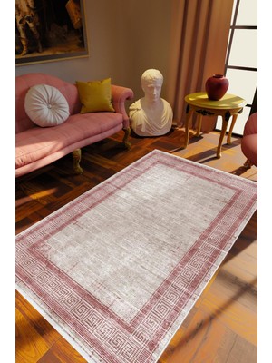 10 Post Online Salon Halısı Klasik Pembe Gülkkurusu Kaydırmaz Kesme Yıkanabilir Ince Halı Tüysüz Kilim