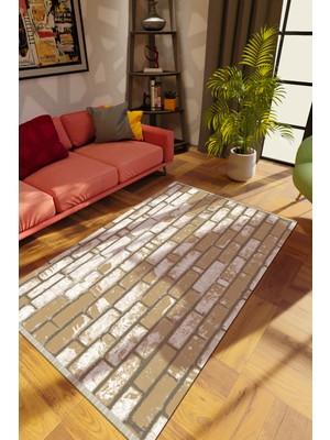 Modern Vizon Dijital Baskı Halı Kaydırmaz Ince Yıkanabilir