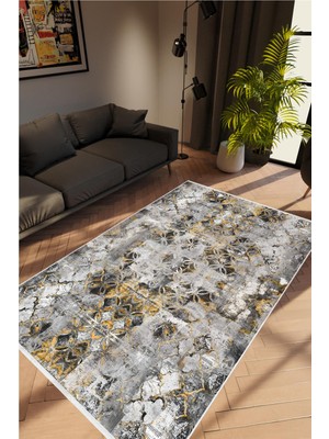 Salon Halısı Doku Eskitme Gri Kaydırmaz Kesme Yıkanabilir Ince Halı Tüysüz Kilim