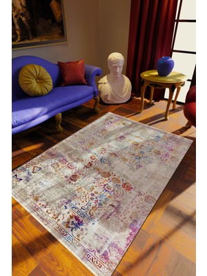 10 Post Online Klasik Eskitme Karışık Renkli Dijital Baskı Halı Kaydırmaz Ince Yıkanabilir