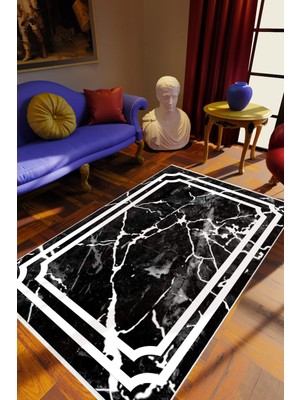 10 Post Online Salon Halısı Eskitme Modern Mermer Siyah Beyaz Kaydırmaz Yıkanabilir Ince Halı Tüysüz Kilim