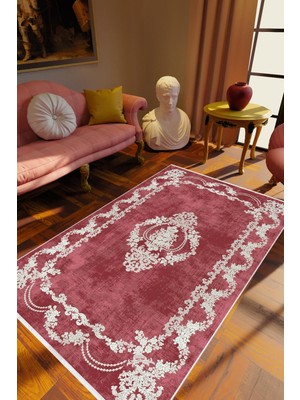 10 Post Online Salon Halısı Klasik Eskitme Bordo Kaydırmaz Kesme Yıkanabilir Ince Halı Tüysüz Kilim