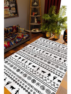 Salon Halısı Otantik Eskitme Beyaz Kaydırmaz Kesme Yıkanabilir Ince Halı Tüysüz Kilim