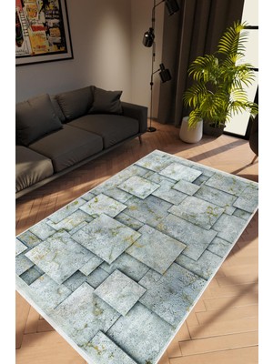 10 Post Online Salon Halısı Modern Patchwork Gri Kaydırmaz Kesme Yıkanabilir Ince Halı Tüysüz Kilim