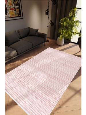 10 Post Online Salon Halısı Modern Eskitme Pembe Kaydırmaz Kesme Yıkanabilir Ince Halı Tüysüz Kilim