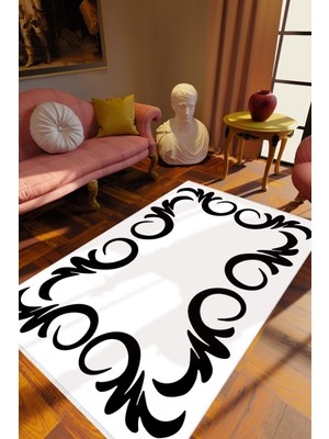 10 Post Online Salon Halısı Eskitme Klasik Beyaz Siyah Kaydırmaz Kesme Yıkanabilir Ince Halı Tüysüz Kilim