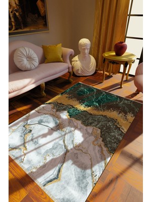 10 Post Online Klasik Yeşil Dijital Baskı Halı Kaydırmaz Ince Yıkanabilir