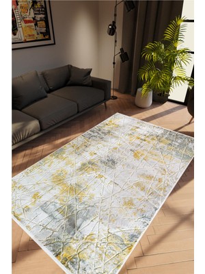 10 Post Online Salon Halısı Doku Eskitme Gri Gold Kaydırmaz Kesme Yıkanabilir Ince Halı Tüysüz Kilim