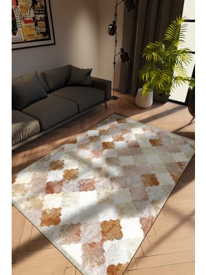 10 Post Online Modern Kahverengi Dijital Baskı Halı Kaydırmaz Ince Yıkanabilir