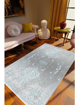 Salon Halısı Klasik Gri Kaydırmaz Kesme Yıkanabilir Ince Halı Tüysüz Kilim