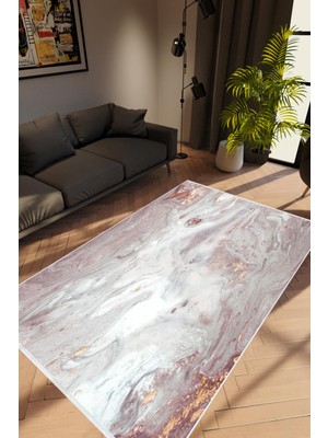 10 Post Online Salon Halısı Taş Mermer Modern Pembe Kaydırmaz Kesme Yıkanabilir Ince Halı Tüysüz Kilim