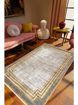 10 Post Online Salon Halısı Klasik Eskitme Altın Gri Kahverengi Kaydırmaz Kesme Yıkanabilir Ince Halı Tüysüz Kilim