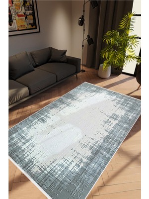 Salon Halısı Doku Eskitme Gri Kaydırmaz Kesme Yıkanabilir Ince Halı Tüysüz Kilim