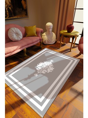 10 Post Online Klasik Gri Dijital Baskı Halı Kaydırmaz Ince Yıkanabilir