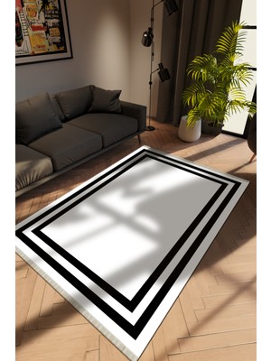 10 Post Online Modern Siyah Dijital Baskı Halı Kaydırmaz Ince Yıkanabilir