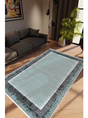 Salon Halısı Modern Çizgili Lacivert Gri Kaydırmaz Kesme Yıkanabilir Ince Halı Tüysüz Kilim