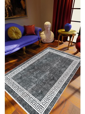 Salon Halısı Klasik Eskitme Gri Kaydırmaz Kesme Yıkanabilir Ince Halı Tüysüz Kilim
