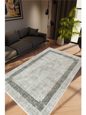 Salon Halısı Doku Eskitme Gri Kaydırmaz Kesme Yıkanabilir Ince Halı Tüysüz Kilim