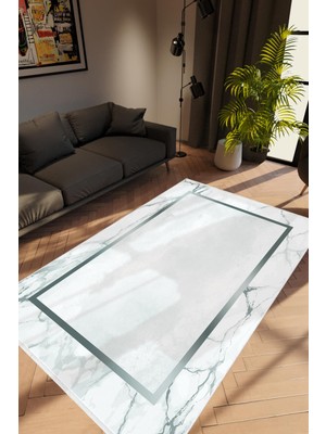 Modern Çizgili Gri Gümüş Kaydırmaz Kesme Yıkanabilir Ince Halı