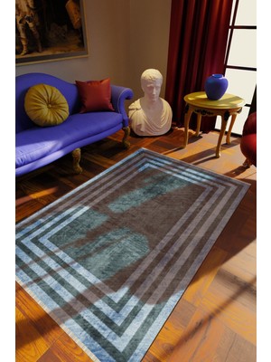 10 Post Online Klasik Gri Dijital Baskı Halı Kaydırmaz Ince Yıkanabilir