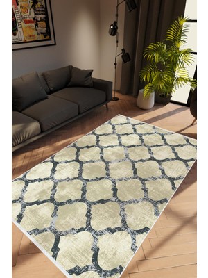 10 Post Online Salon Halısı Modern Geometrik Ekru Bej Gri Kaydırmaz Kesme Yıkanabilir Ince Halı Tüysüz Kilim