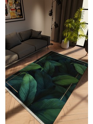 Modern Yeşil Dijital Baskı Halı Kaydırmaz Ince Yıkanabilir