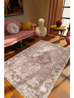 Klasik Gülkkurusu Dijital Baskı Halı Kaydırmaz Ince Yıkanabilir