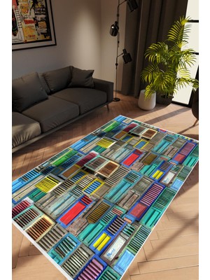 10 Post Online Salon Halısı Pastel Modern Mavi Kaydırmaz Kesme Yıkanabilir Ince Halı Tüysüz Kilim