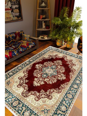 10 Post Online Salon Halısı Otantik Eskitme Bordo Kaydırmaz Kesme Yıkanabilir Ince Halı Tüysüz Kilim