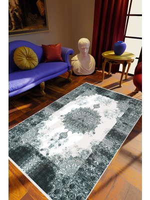 Salon Halısı Klasik Lacivert Beyaz Gri Kaydırmaz Kesme Yıkanabilir Ince Halı Tüysüz Kilim