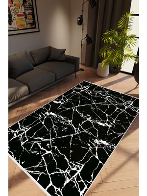 10 Post Online Salon Halısı Taş Mermer Modern Siyah Kaydırmaz Kesme Yıkanabilir Ince Halı Tüysüz Kilim