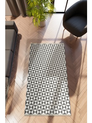 Modern Geometrik Gri Dijital Baskı Halı Kaydırmaz Ince Yıkanabilir