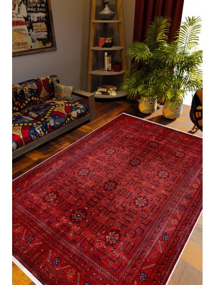 10 Post Online Salon Halısı Otantik Eskitme Bordo Kaydırmaz Kesme Yıkanabilir Ince Halı Tüysüz Kilim