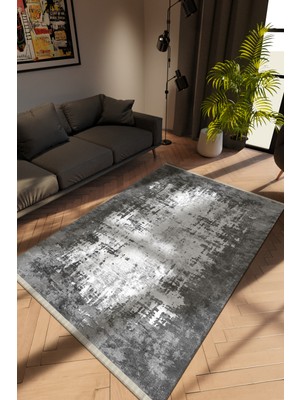 Modern Eskitme Gri Dijital Baskı Halı Kaydırmaz Ince Yıkanabilir