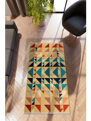 10 Post Online Modern Geometrik Karışık Renkli Dijital Baskı Halı Kaydırmaz Ince Yıkanabilir