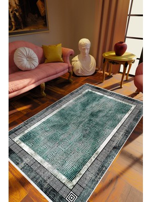 10 Post Online Salon Halısı Klasik Siyah Gri Yeşil Kaydırmaz Kesme Yıkanabilir Ince Halı Tüysüz Kilim