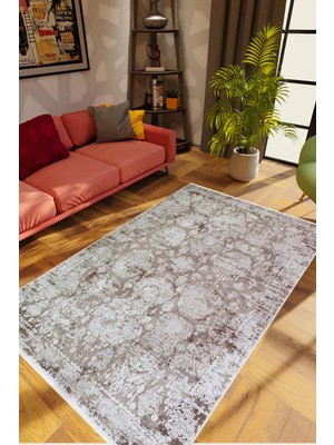 10 Post Online Salon Halısı Otantik Eskitme Gri Krem Kaydırmaz Kesme Yıkanabilir Ince Halı Tüysüz Kilim