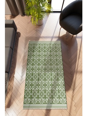 Modern Geometrik Yeşil Dijital Baskı Halı Kaydırmaz Ince Yıkanabilir