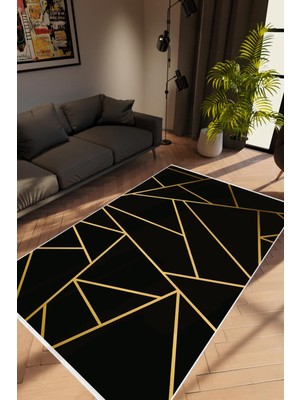 10 Post Online Salon Halısı Modern Altın Kahverengi Siyah Gold Kaydırmaz Yıkanabilir Ince Halı Tüysüz Kilim