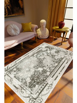 Salon Halısı Klasik Gri Kaydırmaz Kesme Yıkanabilir Ince Halı Tüysüz Kilim