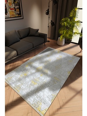 Modern Gri Dijital Baskı Halı Kaydırmaz Ince Yıkanabilir