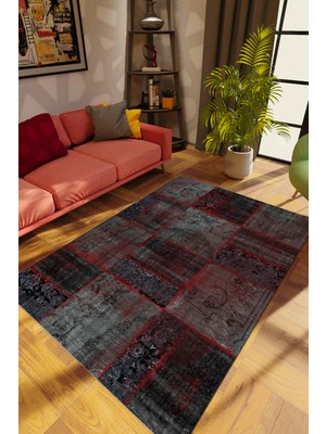 10 Post Online Modern Patchwork Siyah Dijital Baskı Halı Kaydırmaz Ince Yıkanabilir